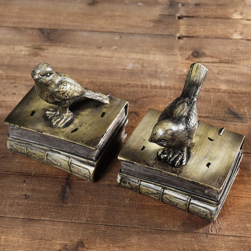 SHTWX Home Decorative Birds & Books Vintage Design Resin Bookshelf Bookends,Paper Weights, Book Ends,Bookend Supports, Book Stoppers, Set of 2 - Image 2